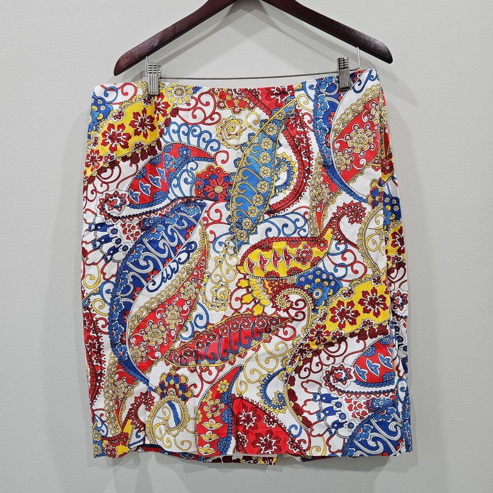 Talbots Womens Paisley Swirl Pencil Skirt Size 16W Multicolor Bohemian Colorful